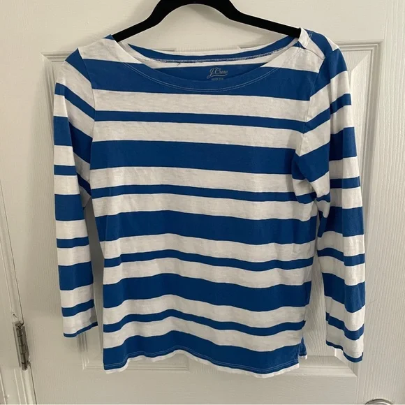 J. Crew Tops J Crew Painter Slub Cotton Boatneck Tshirt Color Bluewhite Size S Poshmark